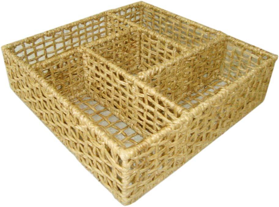 Rectangular cutlery basket made of reed